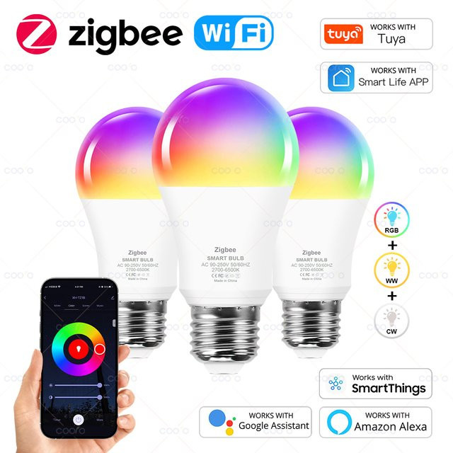 Tuya Smart LED-Glühbirne E27 RGBW mit WLAN und ZigBee, kompatibel mit Alexa und Google Home, Mehrfarbig - Bild 1