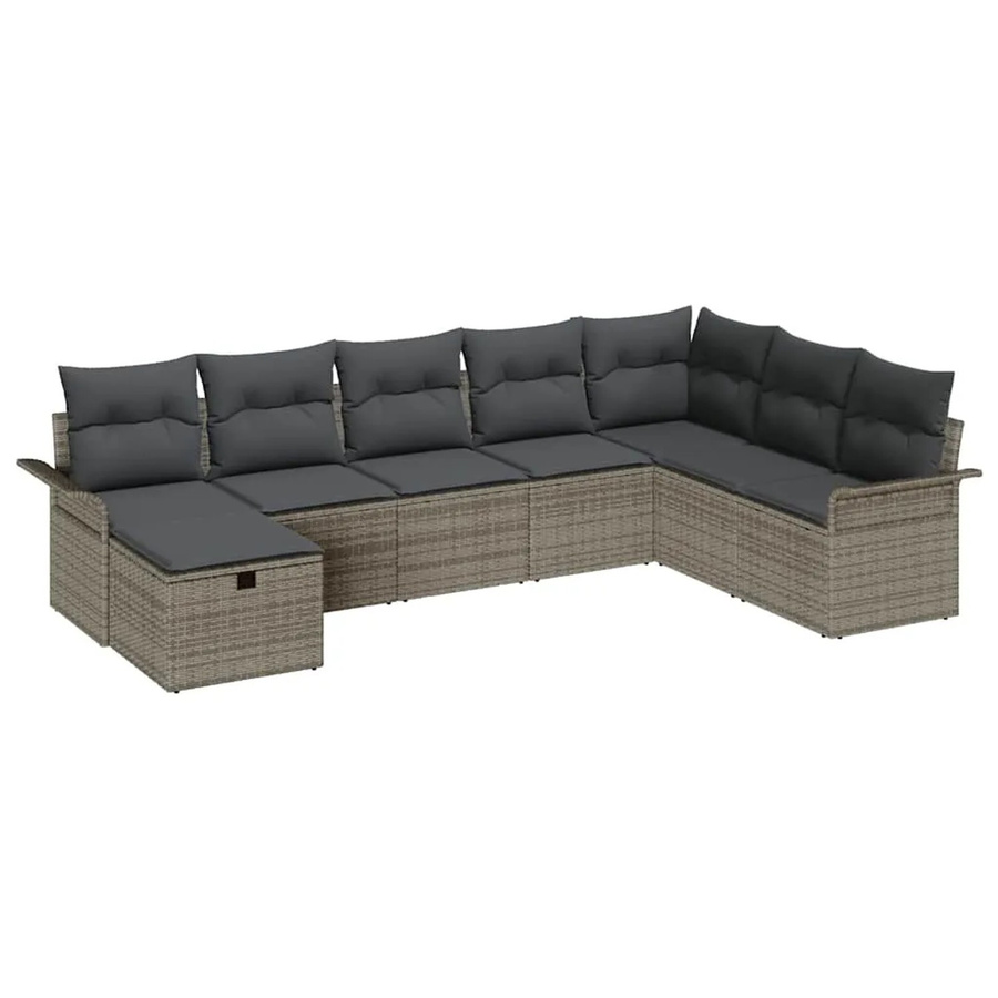 vidaXL Garten-Sofa-Set aus Polyrattan in Grau, 8-teiliges Lounge-Set in U-Form mit Kissen und integriertem Stauraum - Bild 2