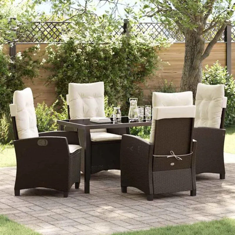 Vidaxl Gartenmöbel-Set Essgruppe aus Polyrattan und Glas in Braun, 5-teilig - Bild 1