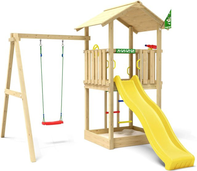 Jungle Gym Spielturm Beacon aus Holz mit Einzelschaukel und Rutsche in Gelb - Bild 1