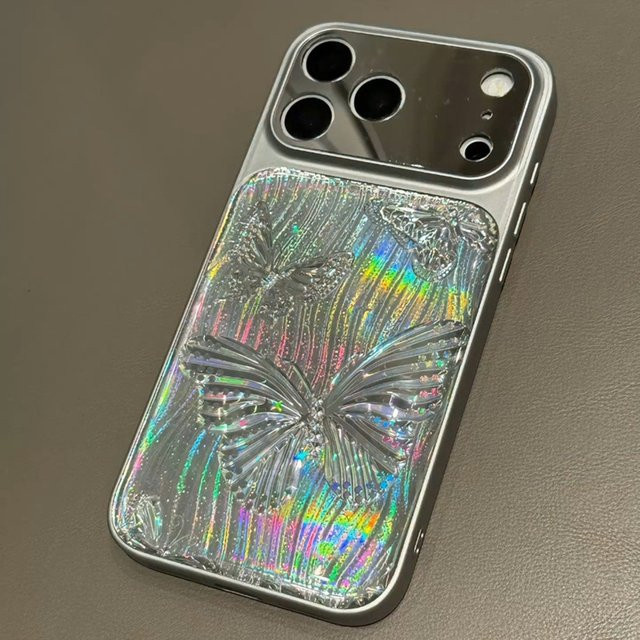 Aurora Laserreflektierende Schmetterlingshülle für Apple iPhone 17, 16, 15, 14 Pro Max in Multicolour mit stoßfester Beschichtung und glänzendem Spiegel-Effekt - Bild 1