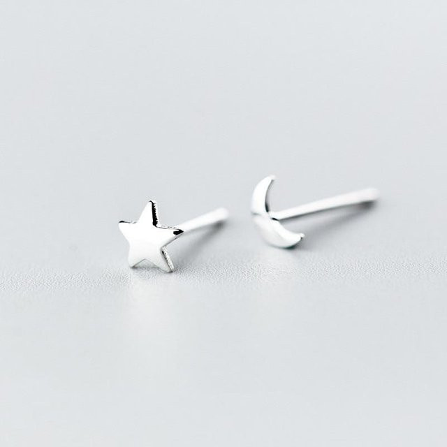 Ohrstecker Sterne Mond, Silber, Messing, Damen - Bild 1