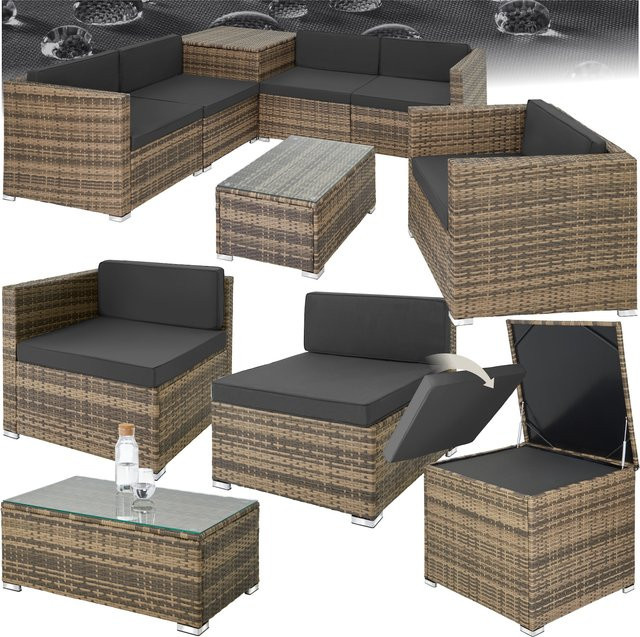 tectake Polyrattan Lounge Set in Grau für 5 Personen mit Polstern und Aufbewahrungsbox - Bild 1