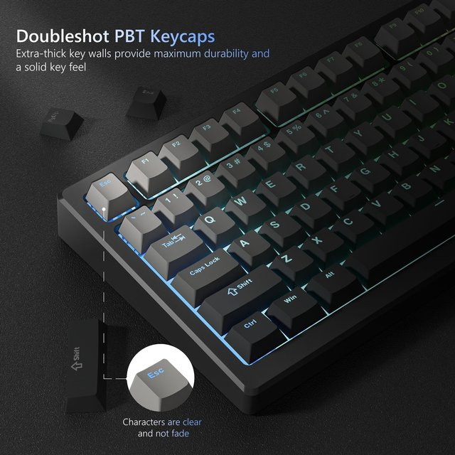 Oeny PBT Tastenkappen mit Farbverlauf in Grau und Weiß, 134+ Double Shot Keycaps mit RGB-Hintergrundbeleuchtung für mechanische Tastaturen mit Cherry und Gateron MX Switches - Bild 1