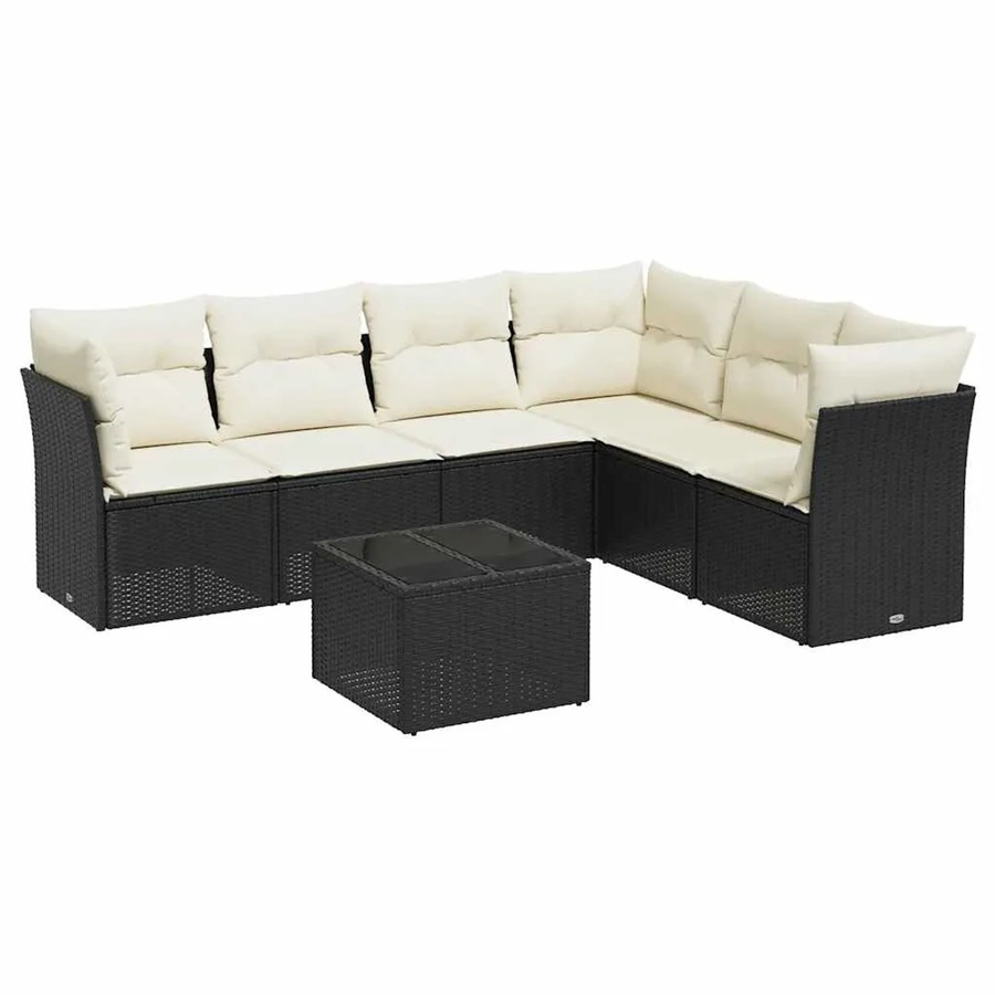 vidaXL 7-teilige Garten-Sofagarnitur in L-Form aus Poly-Rattan in Schwarz mit Sitzkissen und Stauraum - Bild 2