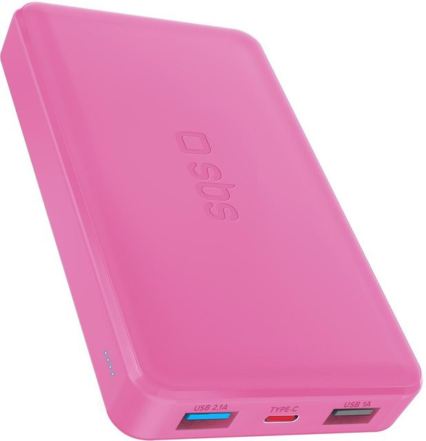 SBS Powerbank Fast Charge mit 10.000 mAh und 2 USB Anschlüssen in Rosa - Bild 1