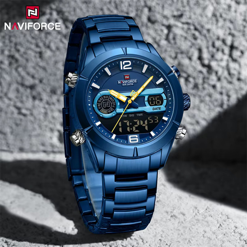 NAVIFORCE Chronograph Herrenuhr, Quarz, Edelstahl, Blau, Analog-Digital - Bild 4