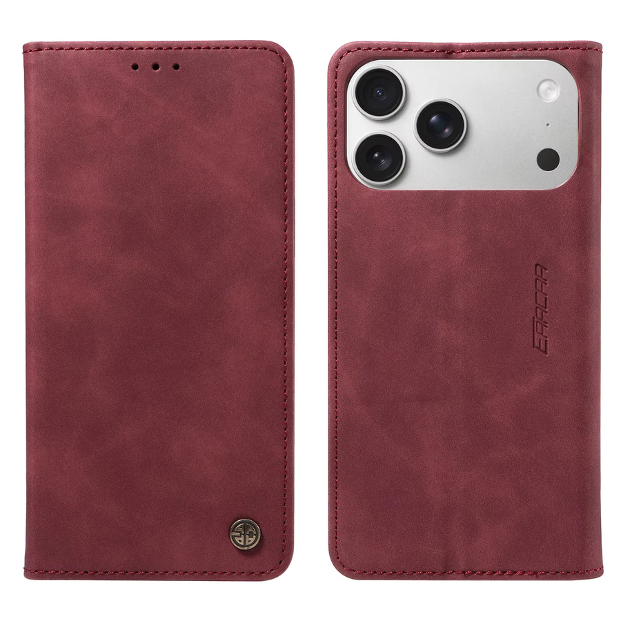 Stoßfeste Leder-Handyhülle für Apple iPhone mit magnetischem Druckknopf in Beige oder Rot - Bild 2