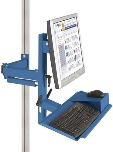 Manuflex LZ8202.5007 ESD Ergonomie-Monitorträger für Alu-Aufbauportale mit Tastatur- und Mausfläche, VESA-Adapter 75x75 mm, Blau - Bild 1