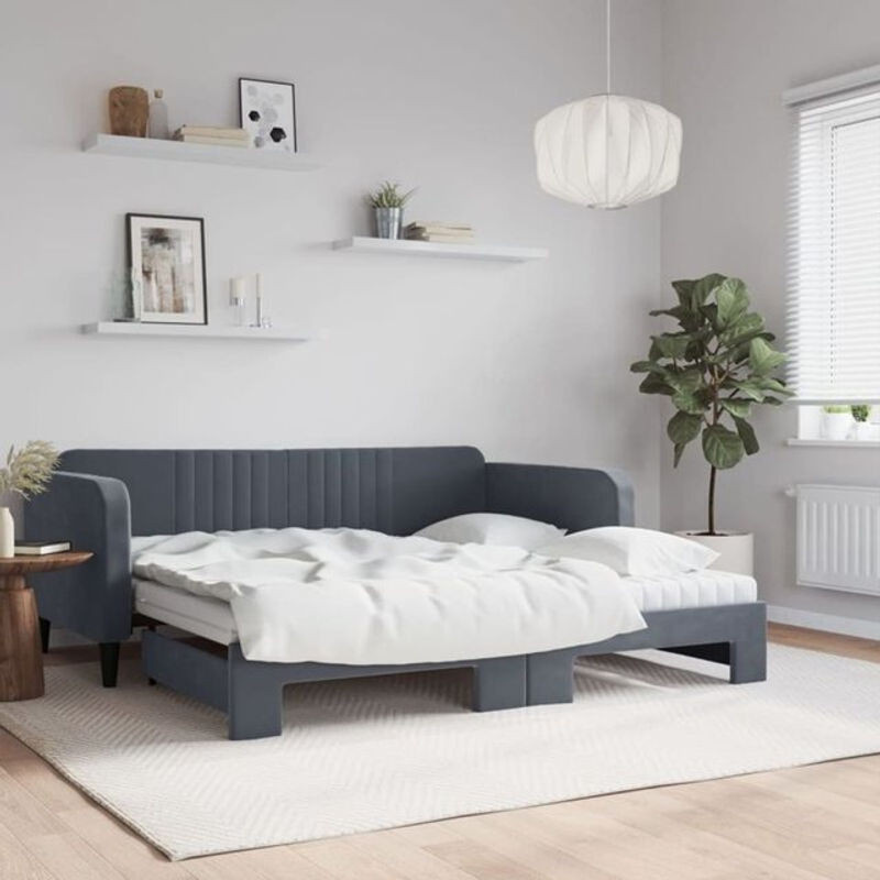 Vidaxl Funktionsbett aus Samt und Metall als ausziehbares Tagesbett mit Matratze in Anthrazit, B/T: 190 x 90 cm - Bild 1