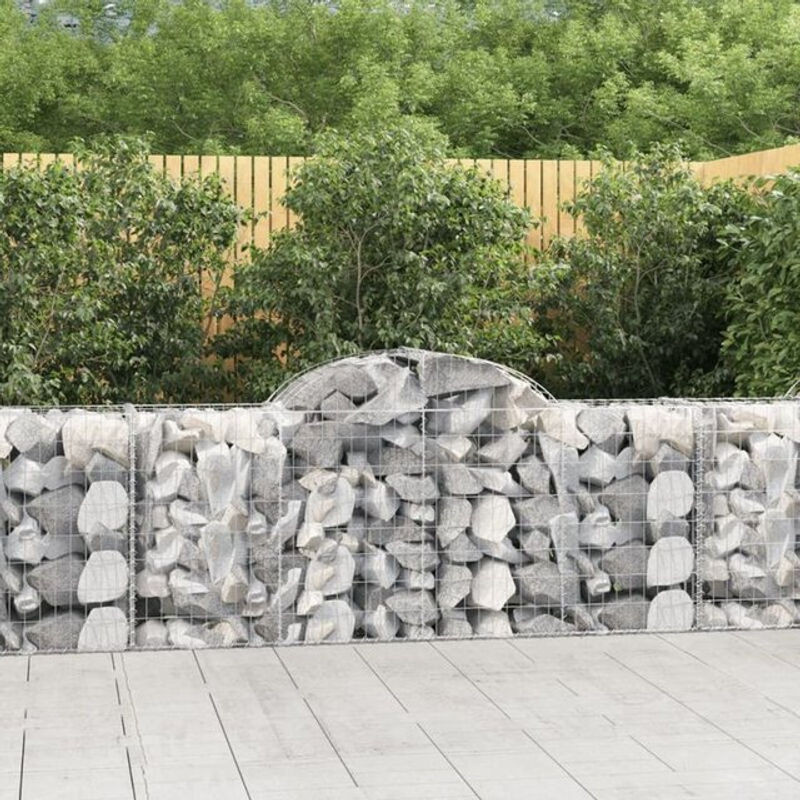 Vidaxl Gabionen Set mit Hochbogen aus verzinktem Eisen in Silber und Grau, 11 Stück, B: 200 cm, T: 50 cm, H: 80/100 cm - Bild 1