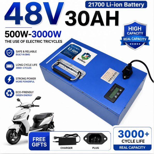 48V 30AH 18650 Lithium-Batteriepack in Blau für Elektrofahrrad E-Bike und Roller als Ersatzbatterie (250-2000W) - Bild 1