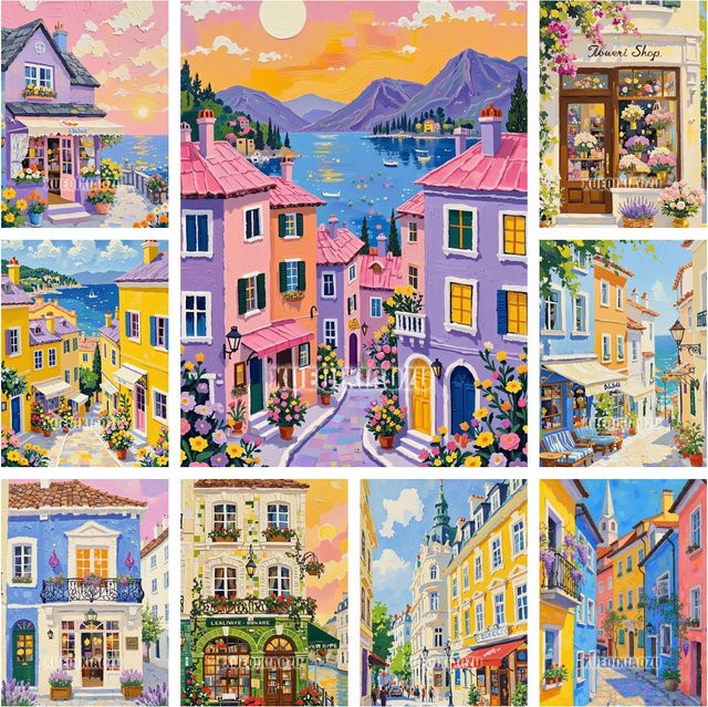 YUTTEE Diamantmalerei DIY Mosaik Stickerei Cartoon Märchen Welt Bunte Stadt Landschaft Multicolor B/H/T: 30 x 30 x 2 cm - Bild 1