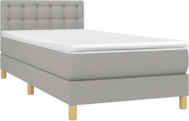 vidaXL Boxspringbett mit Matratze in Hellgrau, Hybridbett mit LED-Unterbettbeleuchtung und USB-Ladeport, B/T/H: 100 x 200 x 103 cm - Bild 1