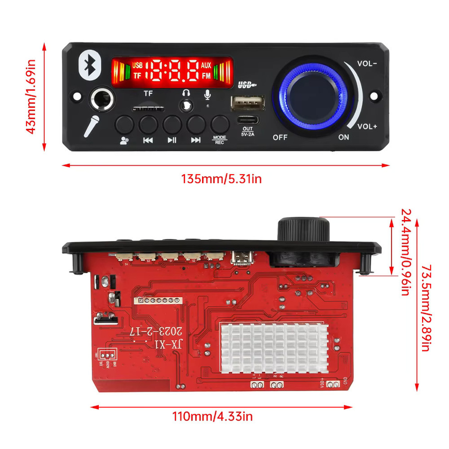 Aideepen DC 12V Auto Bluetooth MP3 Verstärker Decodierung Board mit FM Decoder und Power-Off Memory Funktion, 2x80W - Bild 4
