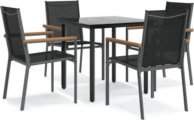 vidaXL 5-teilige Garten-Essgruppe in Schwarz aus Textilene und Stahl mit gehärtetem Glas - Bild 1