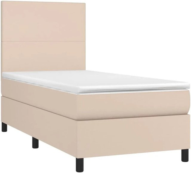 vidaXL Boxspringbett mit Matratze und LED in Cappuccino-Braun, Hybridbett mit USB-Ladeport und Unterbettbeleuchtung, B/T/H: 90 x 190 x 128 cm - Bild 1