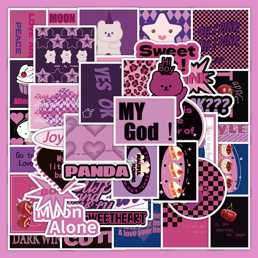 60 Stück wasserfeste Graffiti Aufkleber mit inspirierenden englischen Phrasen in Schwarz und Lila von BulingBulingStickers Store - Bild 2
