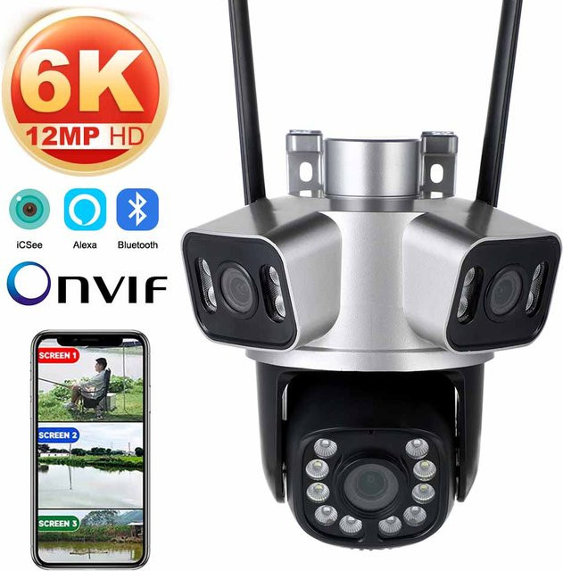 DDBROUGEN 6K 12MP PTZ Außenkamera mit 3 Objektiven, WiFi Sicherheitskamera mit AI Motion Tracking und Zoom via ICSEE App - Bild 1