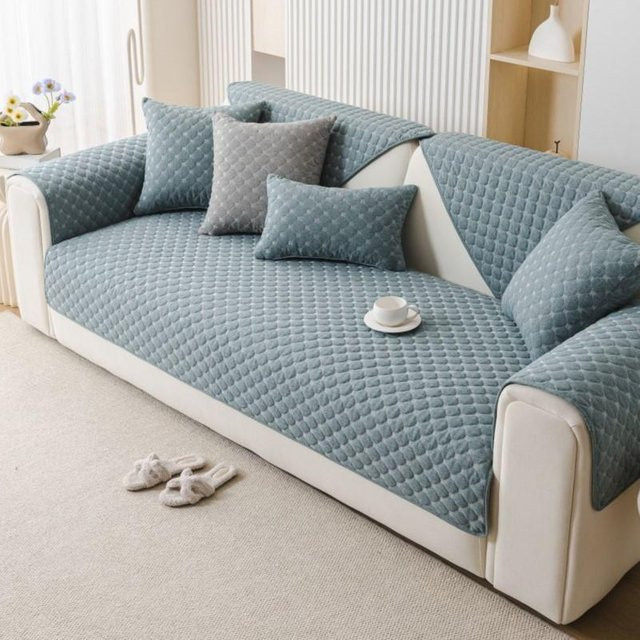 Rutschfeste Sofa-Schutzmatte von Your Warm Home aus Baumwolle und Leinen in Blau, B/B: 90 x 90 cm - Bild 1