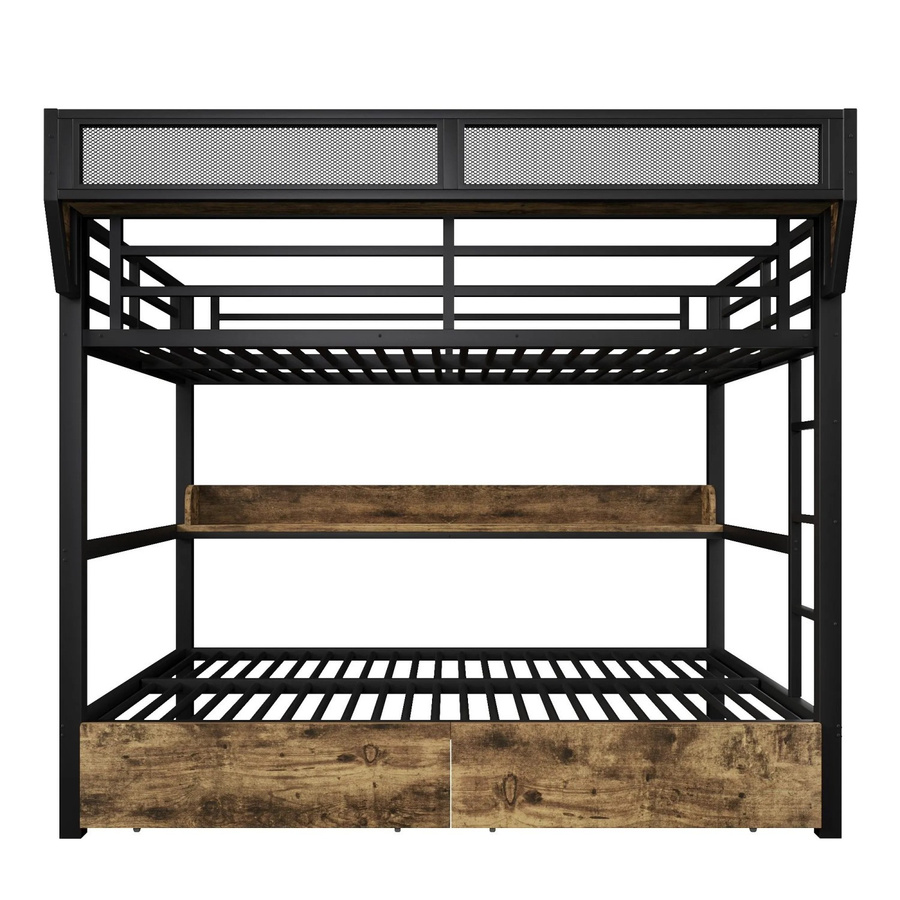 Merax Etagenbett aus Metall und MDF mit LED-Unterbettbeleuchtung und Schubladen, Schwarz, B/T/H: 204 x 140 x 176,5 cm - Bild 2