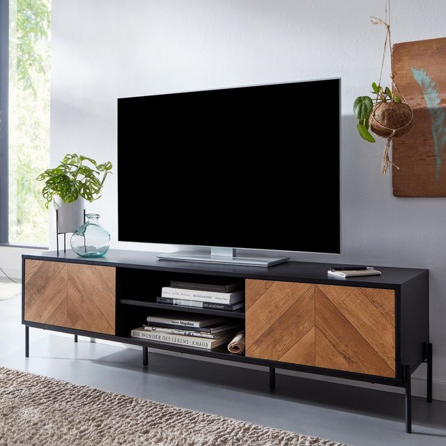 Finebuy TV-Board Lowboard aus MDF mit V-Muster in Schwarz und Braun, Breite: 163 cm - Bild 1