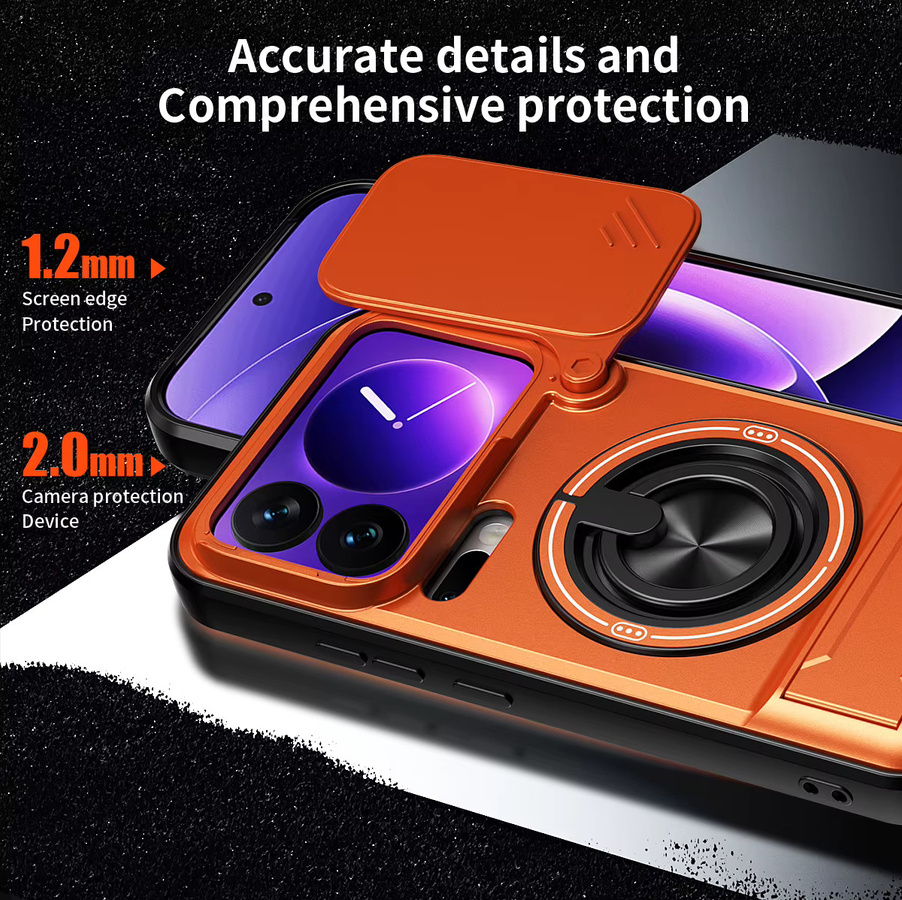 Stoßfeste Panzer-Handyhülle für Xiaomi 17 Pro Max 5G und 17 Ultra mit Kameraschutz, aufklappbarem Ständer und magnetischer Abdeckung in Schwarz und Orange - Bild 4