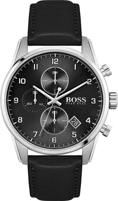 Hugo Boss Skymaster Herrenuhr, Quarz, Edelstahl, 44 mm, Leder, Schwarz - Bild 1