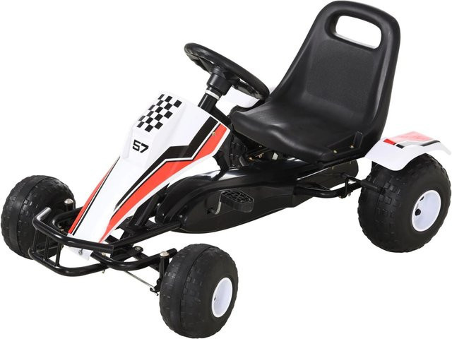 HOMCOM Go Kart Kinderfahrzeug Tretauto mit Bremse weiß 3-8 Jahre - Bild 1