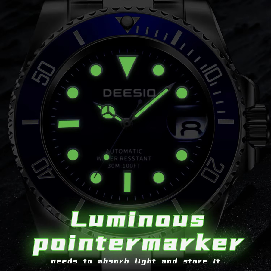 Deesio Armbanduhr, Automatik, Edelstahl, Herren, Blau, Datum - Bild 3