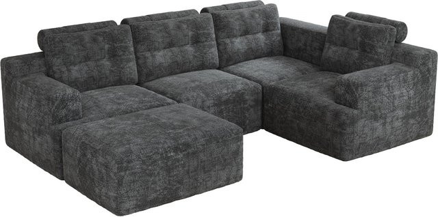 Merax Modular Sofa L-Form in Grau aus Chenille mit Polsterung und Dekokissen - Bild 1