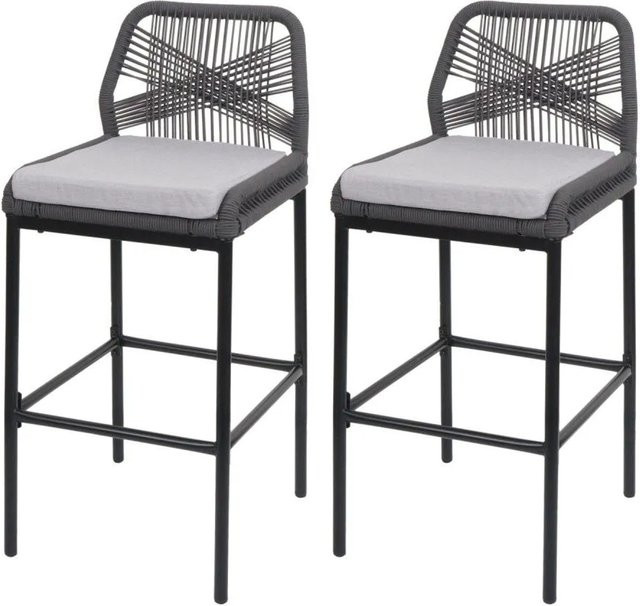 2er-Set MCW Rope-Barhocker O21 aus Metall mit Seilgeflecht in Anthrazit und hellgrauen Sitzkissen B/T/H: 52 x 45 x 101 cm - Bild 2