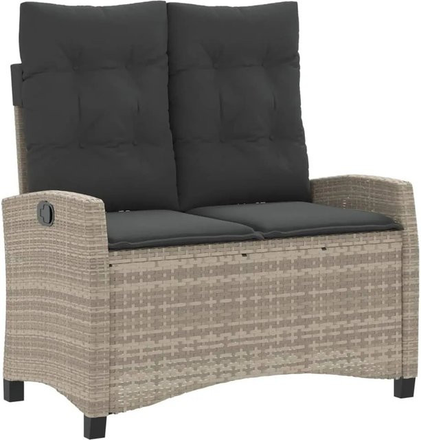 vidaXL Gartenbank aus Poly Rattan mit Kissen in Hellgrau, verstellbar mit Armlehnen, B/T/H: 105 x 66 x 93 cm - Bild 1