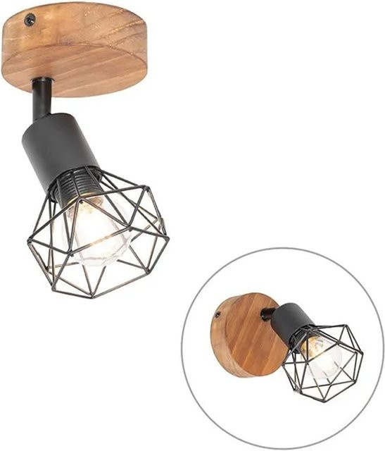 QAZQA Industrie Deckenstrahler Mosh in Schwarz und Braun aus Metall und Holz, drehbar und neigbar, E14 Fassung - Bild 1