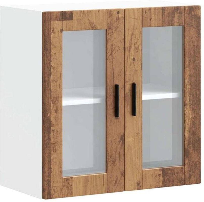 vidaXL Küchen-Hängeschrank Porto in Altholz-Optik mit Glastür, Braun, Landhaus- und Industrial-Stil - Bild 1
