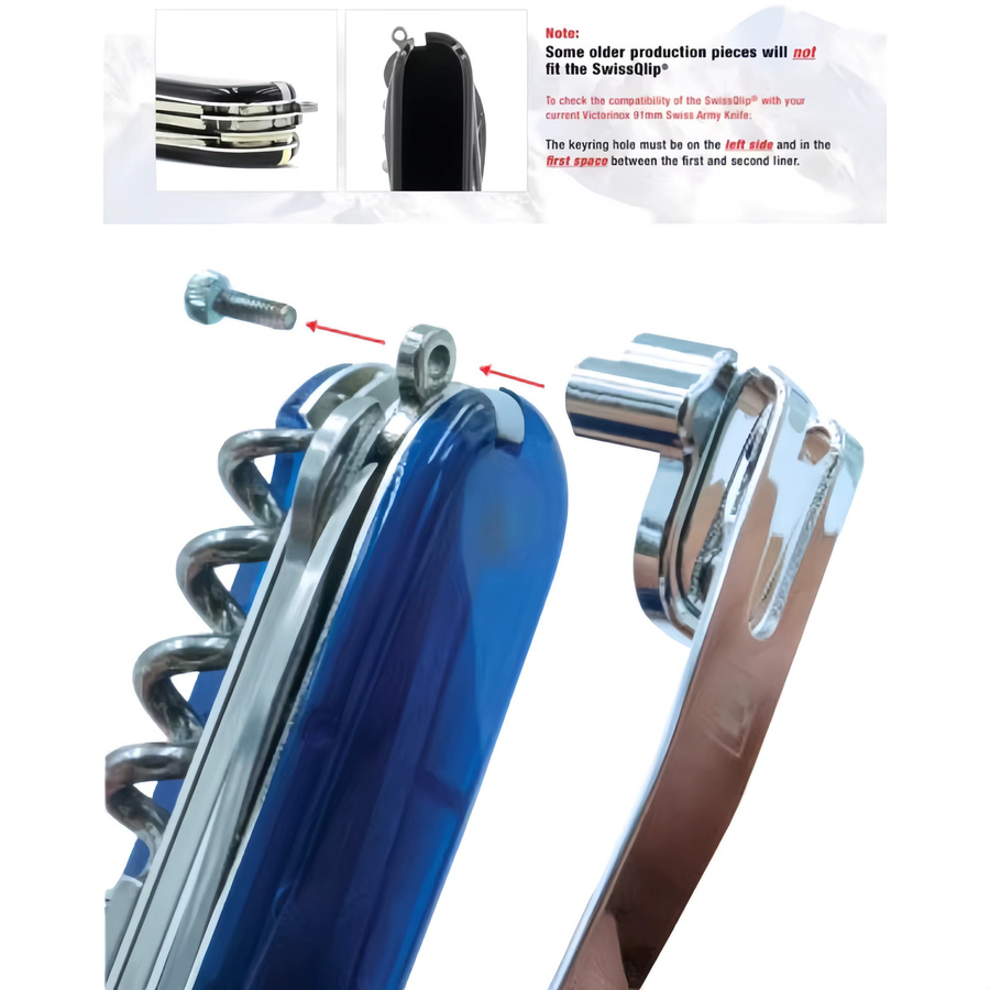 Edelstahl Rückenclip und Gürtelklemme als tiefe Tragetasche für 91mm Schweizer Taschenmesser in Silber oder Blau - Bild 1