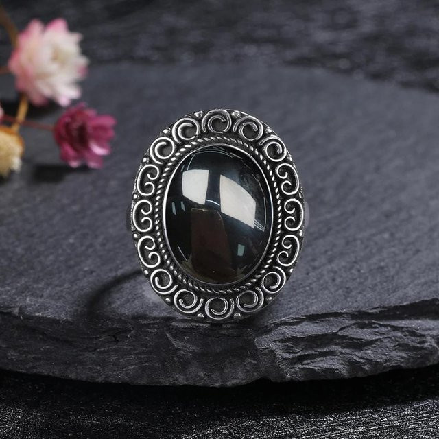 Ring 925 Silber, Schwarzer Onyx, Vintage, Damen, Männer, Ringgröße 10 - Bild 1