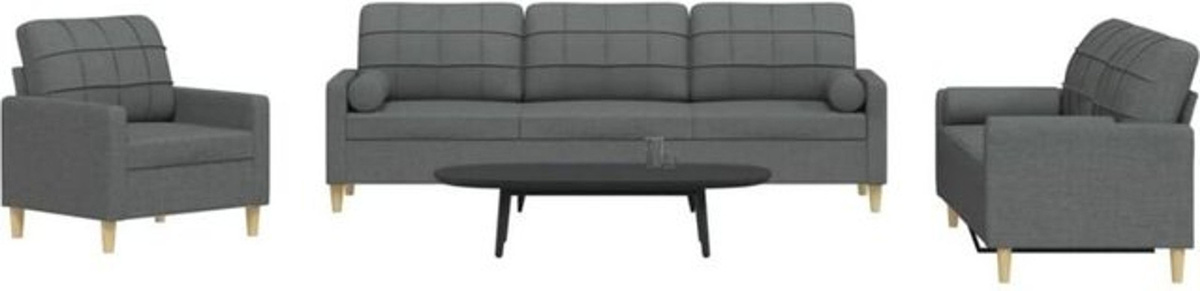 Vidaxl 3-tlg. Sofagarnitur Modern aus Stoff in Anthrazit und Grau mit Dekokissen - Bild 1