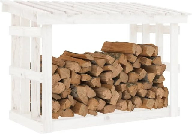 vidaXL Kaminholzregal aus Massivholz Kiefer in Weiß, B/T/H: 108 x 64,5 x 77 cm - Bild 1