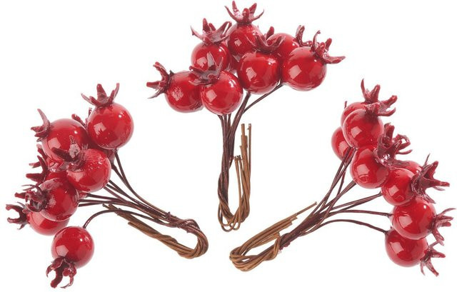 3er-Set künstliche Hagebutten in Rot für Herbst und Advent, Länge: 10 cm - Bild 1