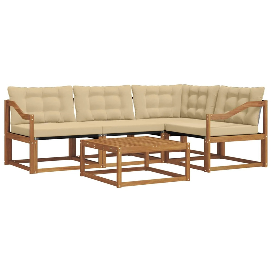 vidaXL Outdoor-Sofagarnitur 5-teilig aus massivem Akazienholz mit Textilene und Kissen in Natur-Beige - Bild 2