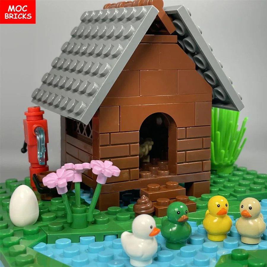 Yiran toy MOC Bausteine Wasser See Teich Fluss Entenhaus Schwan Szene - Bild 1