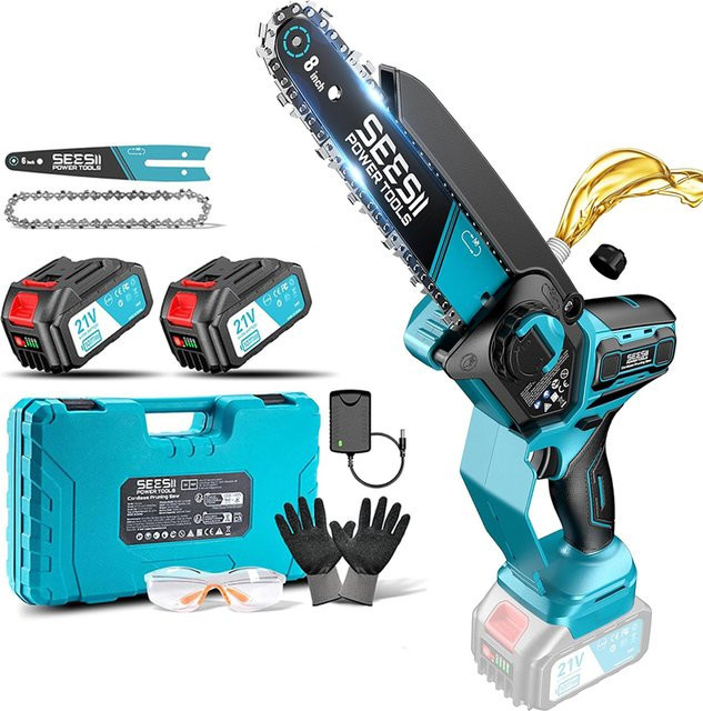 Seesii Bürstenlose Akku-Elektrosäge 1000W in Blau, kompatibel mit Makita 18V LXT Akku, für Gartenpflege und Holzbearbeitung (6 und 8 Zoll) - Bild 1