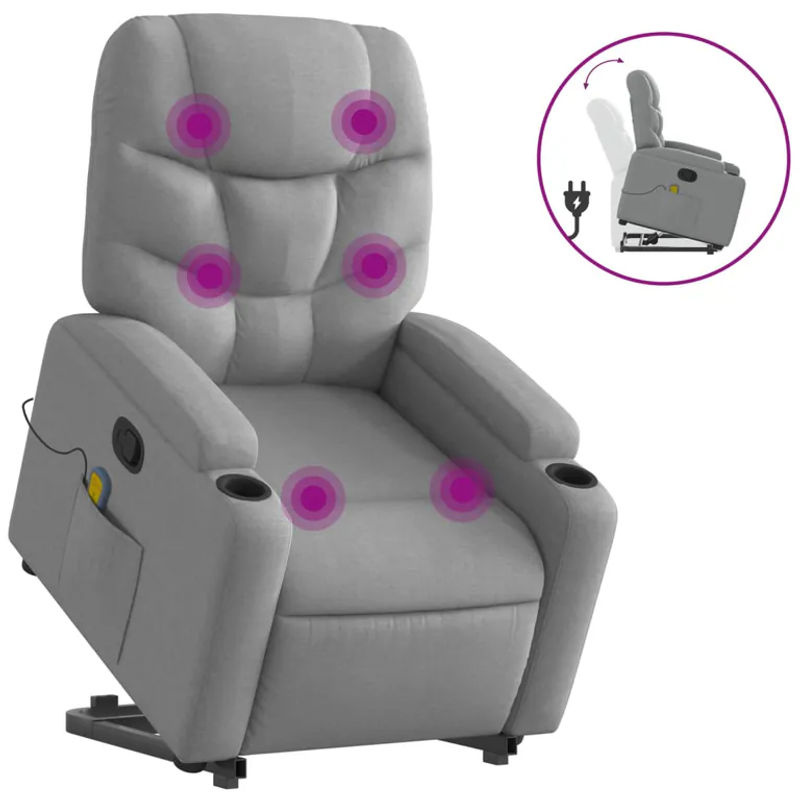 Vidaxl Massagesessel Aufstehhilfe Relaxsessel aus Stoff in Grau - Bild 4