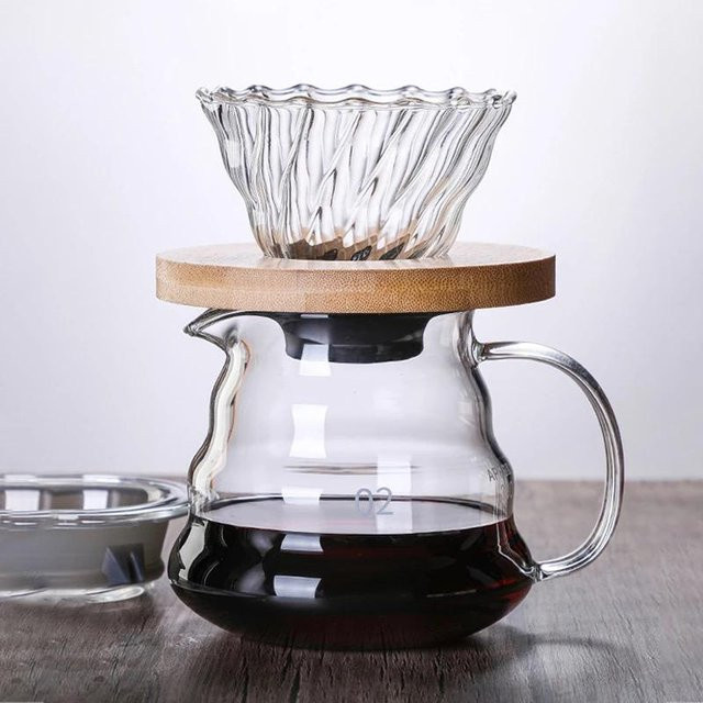 NooLim Kaffee-Glasfilter-Set mit Kanne aus transparentem Hochborosilikatglas im japanischen Stil, 600 ml - Bild 1