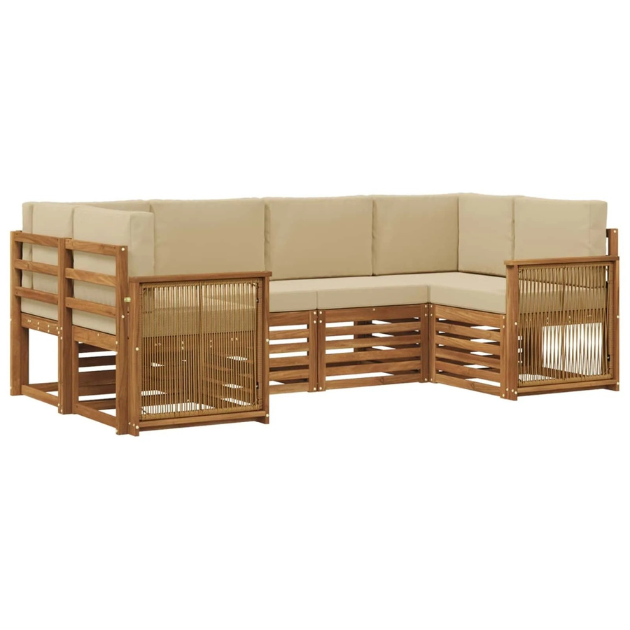 vidaXL Ecksofa Set aus massivem Akazienholz und Polyester in Natur-Beige mit L-Form und abnehmbaren Kissen - Bild 2