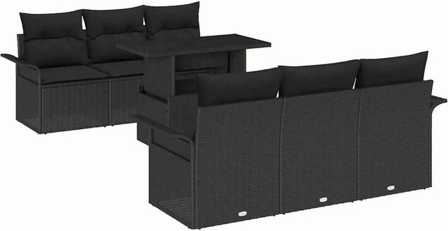 vidaXL Garten-Sofa-Set aus Poly-Rattan in Schwarz mit 7-teiligem Polster-Set und Tisch - Bild 1