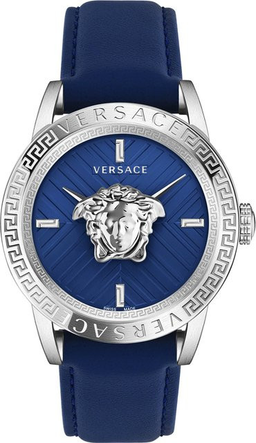 Versace Herrenuhr, Quarz, Edelstahl, Leder, Blau, 43 mm, 5 ATM - Bild 1