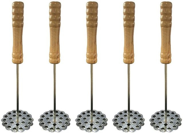 CosyHome Kartoffelstampfer Set aus Edelstahl und Holz, 5 Stück, Silber/Braun - Bild 1