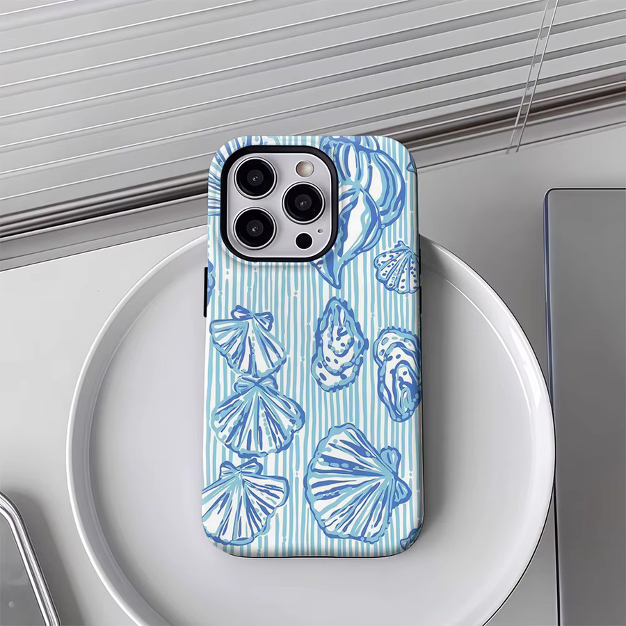 Potdemiel Handyhülle Coastal Shell Charm für iPhone 17 16 15 14 13 12 Pro Max Plus mit doppelschichtiger Rückseite in Blau - Bild 3